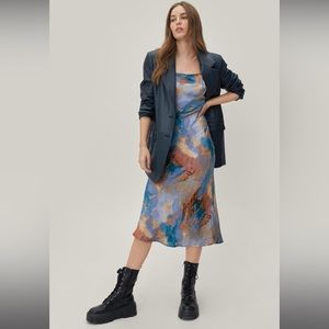 NWT Abstract Marble Print Midi Slip Dress